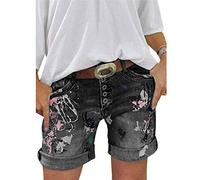 Onsoyours Femme Jeans Shorts Été Grande Taille Maigre Taille Haute Pantalon Court en Jean Short de Plage Sexy A Noir L