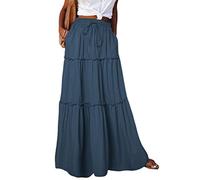 Onsoyours Femme Jupe Côtelé Longue Taille Haute Jupe Moulante Slim Casual Jupe Crayon Fendue Unicolore pour Printemps Eté Automne F Bleu XXL