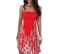 Onsoyours Femme Mini Robe Casual Imprimée Floral Robe D'Été Boho Bretelles Robe De Plage Robe De Soirée Crayon 5 Rouge S