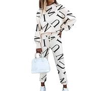 Onsoyours Femme Printemps Ensemble de Survêtement Sweat Imprimé Sweatshirt Pantalon de Joggings Tenue de Sport Décontracté Streetwear B Blanc XXL