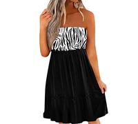 Onsoyours Femme Robe Eté Bustier Boho Casual Mini Robe De Plage Décontracté Bandeau Imprime Chic Dress Ample sans Bretelles sans Manches Sexy Mini Jupe De Plage D6 Noir M