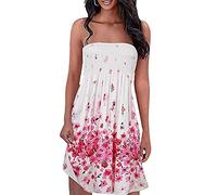 Onsoyours Femme Robe Eté Bustier Epaule Boho Coloré Floral Casual Mini Plage Dos Nu Sexy Robe Plage sans Manches Casual Simple 4 Blanc XS