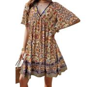 Onsoyours Femme Robe Longue Été Robes Grande Taille À Manches Courtes Col V De Plage Grande Swing Chic Imprimé Floral Casual Boho Robe De Soirée Printemps B02 Jaune XL
