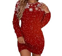Onsoyours Femme Robe Pull Elégant Tricoté Col Rond Patchwork Manche Longue Pulls Épais Casual Robe Courte Automne Hiver Fille Chaud Mini Robe Pullover Sweat-Shirt