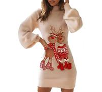 Onsoyours Femme Robe Pull Elégant Tricoté Col Rond Patchwork Manche Longue Pulls Épais Casual Robe Courte Automne Hiver Fille Chaud Mini Robe Pullover Sweat-Shirt