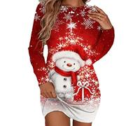 Onsoyours Femme Robe Pull Elégant Tricoté Col Rond Patchwork Manche Longue Pulls Épais Casual Robe Courte Automne Hiver Fille Chaud Mini Robe Pullover Sweat-Shirt
