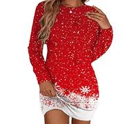 Onsoyours Femme Robe Pull Elégant Tricoté Col Rond Patchwork Manche Longue Pulls Épais Casual Robe Courte Automne Hiver Fille Chaud Mini Robe Pullover Sweat-Shirt