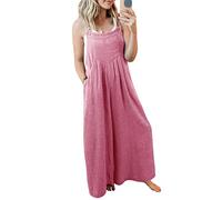 Onsoyours Femme Salopette Combinaison Ample sans Manches Jambes Larges Jumpsuit Style Boho Casual Playsuit Vintage Lin Coupe Ample Été Overalls Rompers avec Poches Rose 02 XL