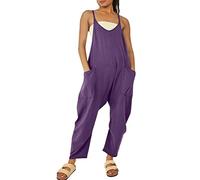 Onsoyours Femme Salopette Combinaison Pantalon Décontracté Playsuit Ample Harem Sarouel Pantalon Jumpsuit Casual Vintage Grande Taille Salopette De Travail Été VioletFoncé L