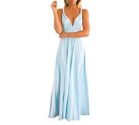 Onsoyours Femme Sexy V-Col Robe Elégante Soirée sans Dos Cocktail Robes Multi-Style Demoiselle d'honneur Mariage Fête Longue Bandage Noces Long Dress Bleu Clair XS