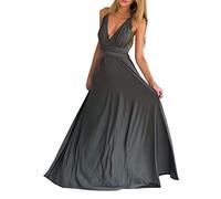 Onsoyours Femme Sexy V-Col Robe Elégante Soirée sans Dos Cocktail Robes Multi-Style Demoiselle d'honneur Mariage Fête Longue Bandage Noces Long Dress Gris Foncé XL