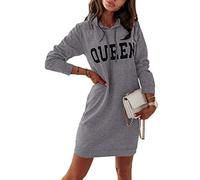 Onsoyours Femme Sweat à Capuche Robe Sweatshirt à Manches Longues Queen Imprimé Robes Pull Tunique Hoodie Grande Taille Printemps Mode Sweat Tops A Gris M