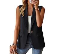 Onsoyours Femmes Blazer sans Manches Un Bouton Décontracté Cardigan Gilet Sexy Mode Col en V OL Costume Veste Manteau Cardigan Blouson Jacket avec Poches A Noir XXL