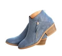 Onsoyours Femmes Bottine d'hiver Avec Fermeture éclair Comfort Talon épais Chelsea Cowboy Bottes Bottines Chaudes Bottes Couleur Unie Chaussures A Bleu 42 EU
