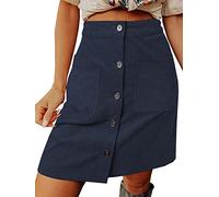 Onsoyours Femmes Jupe en Velours Côtelé Jupe Décontractée Courte Travail Bureau A-Ligne Décontracté Mini Jupe Hiver Jupe Portefeuille Automne Mini Jupe A Blu L