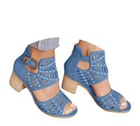 Onsoyours Femmes Sandales Mode Talon Carre Sandals Été Casual Romaines Bout Ouvert Sandals Chaussures pour Plage Vacances B Bleu 35 EU