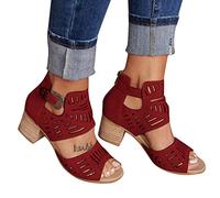 Onsoyours Femmes Sandales Mode Talon Carre Sandals Été Casual Romaines Bout Ouvert Sandals Chaussures pour Plage Vacances A Rouge 37 EU
