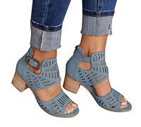 Onsoyours Femmes Sandales Mode Talon Carre Sandals Été Casual Romaines Bout Ouvert Sandals Chaussures pour Plage Vacances A Bleu 38 EU