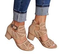 Onsoyours Femmes Sandales Mode Talon Carre Sandals Été Casual Romaines Bout Ouvert Sandals Chaussures pour Plage Vacances A Kaki 43 EU