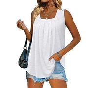 Onsoyours Femmes sans Manches col en U Débardeurs été Coupe Ample Tunique Chemises Dames Décontracté Chemise Fluide Basique Dauphin Ourlet Débardeur Confortable et Ample T-Shirts B Blanc XL