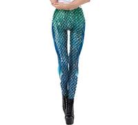 Onsoyours Halloween Leggings Femme Cosplay 3D Taille Haute Pantalon Élastique Extensible de Sport Legging Crâne Imprimé Citrouille Halloween Carnaval C Bleu XS