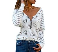 Onsoyours Hauts Femme Mode Tops Col en V Blouse Dentelle Manches Longues T-Shirts Chic Couleur Unie Shirt Élégant Tunique Lâche Mousseline Chemise Blouse L Blanc S