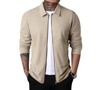 Onsoyours Homme Cardigan Pulls Décontracté Zippé Chandail à Revers Grande Taille Mince Manteaux Chic Blouson Pullover Slim Fit Veste à Manches Longues pour Automne A Kaki L