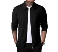 Onsoyours Homme Cardigan Pulls Décontracté Zippé Chandail à Revers Grande Taille Mince Manteaux Chic Blouson Pullover Slim Fit Veste à Manches Longues pour Automne A Noir XXL