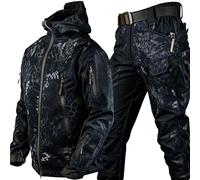 Onsoyours Hommes Softshell Veste Tactique à Capuche & Pantalons Costumes Airsoft BDU Paintball Tenue de Camouflage A Python XXL
