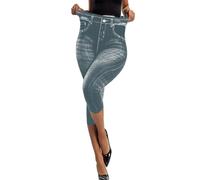 Onsoyours Jean Capri Femme Stretch Taille Haute Jean 3/4 Style Décontracté Pantacourt d'été Jeans Leggings Collant Crayon Casual Jeggings Pants Capri Pantacourt A Gris Clair L