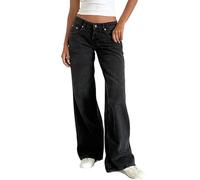 Onsoyours Jean Femme Taille Basse Coupe Droite Straight Jeans Y2K Baggy Jambes Larges Pantalon en Denim Automne Hiver Elastique Jeans A Gris Foncé XXL