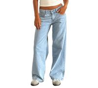 Onsoyours Jean Femme Taille Basse Coupe Droite Straight Jeans Y2K Baggy Jambes Larges Pantalon en Denim Automne Hiver Elastique Jeans B Bleu Clair 02 S