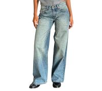Onsoyours Jean Femme Taille Basse Coupe Droite Straight Jeans Y2K Baggy Jambes Larges Pantalon en Denim Automne Hiver Elastique Jeans B Bleu Clair 01 XL