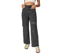 Onsoyours Jeans Taille Haute Femme Boyfriend Jeans Droit en Denim Stretch Push Up Pantalon en Jean Straight Ample Casual Baggy Jeans Pantalon Streetwear F Noir M