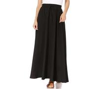 Onsoyours Jupe Boho Femme Longue en Coton Casual Jupe Volant Printemps Été Décontractée Vacances Plage Danse Fête Pure Couleur Jupe C Noir XL