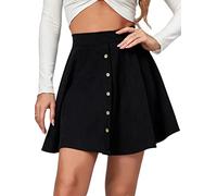 Onsoyours Jupe Taille Haute pour Femmes Jupe Courte Ligne A Jupe Trapèze Ligne Couleur Unie Jupe Crayon Jupe Parapluie en Velours Côtelé Mini Jupe C Noir S