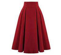 Onsoyours Jupes Femme Élégant Taille Élastique Trompette A-Ligne Midi Jupe Plissée Carreaux Skirt A Rouge L