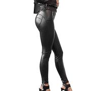 Onsoyours Legging Cuir Femme Pantalon Sexy Collant Mince Slim Taille Haute Elastique PU Pantalon Basique Skinny Pants A Noir XL