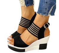 Onsoyours OnsoyoursEscarpins Wedge Femme Bout Ouvert Sandale Cale Bride Cheville Slingback Plateforme Talon D Noir 37 EU