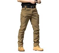 Onsoyours Pantalon Cargo Homme Multipoches Zippé Mince Combat de Travail Imperméable Militaire Tactique pour Casual Activités en Plein Air A Marron S