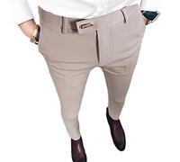 Onsoyours Pantalon de Costume Hommes Chino Pantalon Slim Fit Rayé Casual Élastique Pantalon à Carreaux Business Pantalon Décontracté avec Boucle en métal A Kaki M