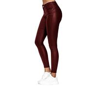 Onsoyours Pantalon Femme en Simili-Cuir Effet Push Up Pantalon Slim Noir en Similicuir pour Femmes avec Leggings Femme Jean Slim Pantalon en Cuir pour Femmes Skinny Stretch Slim Vin Rouge XL