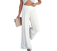 Onsoyours Pantalon Femme Lin Taille Haute Léger Elastique Pantalon Large Femme Chic Et Elegant Pantalon Fluide Décontractée Couleur Unie Pants B Blanc S