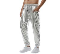 Onsoyours Pantalon Homme Jogging Elastique Métallisé Brillant Style Disco Homme Pants De Scène Chanteurs Danseurs Fete Décontracté Couleur Unie Loisirs Punk Vintage Casual Pants A Argenté XS