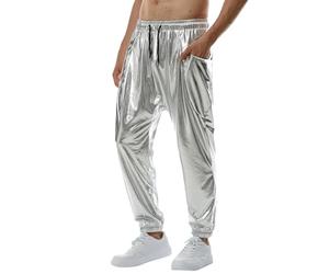 Onsoyours Pantalon Homme Jogging Elastique Métallisé Brillant Style Disco Homme Pants De Scène Chanteurs Danseurs Fete Décontracté Couleur Unie Loisirs Punk Vintage Casual Pants A Argenté XS