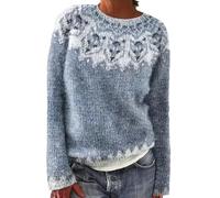 Onsoyours Pull Femme Chandail Chaud Épais en Maille Tricot Vintage Ethnique Imprimé Patchwork Pullover en Tricot Sweater Pull Top Bloc De Couleurs Mode Sweater C01 Blanc XS