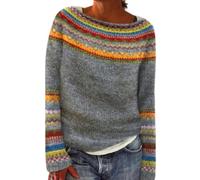 Onsoyours Pull Femme Chandail Chaud Épais en Maille Tricot Vintage Ethnique Imprimé Patchwork Pullover en Tricot Sweater Pull Top Bloc De Couleurs Mode Sweater C05 Jaune XS