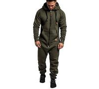 Onsoyours Pyjama Une Pièce Hommes Combinaison Onesie Pyjama à Glissière Encapuchonné Poche Cordon Barboteuses Combinaison Longue Automne Hiver A Armée Verte L