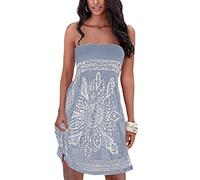 Onsoyours Robe Bustier pour Femmes Casual Imprimé Boho sans Bretelles Robe De Plage Cocktail Vacances Été Chic Mini Robe De Soirée Evasée Sundress Courte A Gris Clair XL