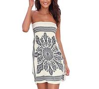 Onsoyours Robe Bustier pour Femmes Casual Imprimé Boho sans Bretelles Robe De Plage Cocktail Vacances Été Chic Mini Robe De Soirée Evasée Sundress Courte A Blanc M